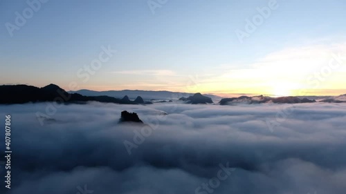 Wallpaper Mural Slow motion of landscape of mountains and hills with the sea of fog before sunrise Torontodigital.ca
