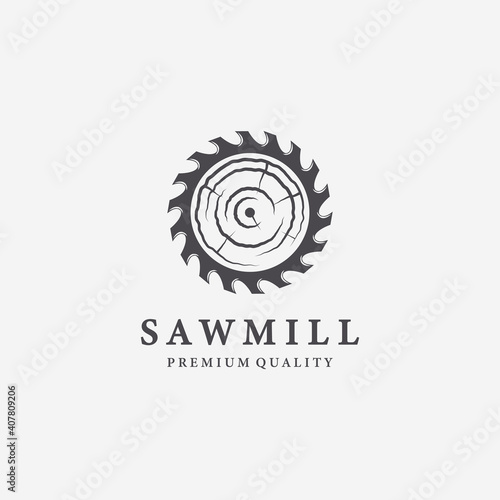 Wood Saws Logo Vintage, Illustration of Chainsaw Vector, Design of The Saw Concept Wooden