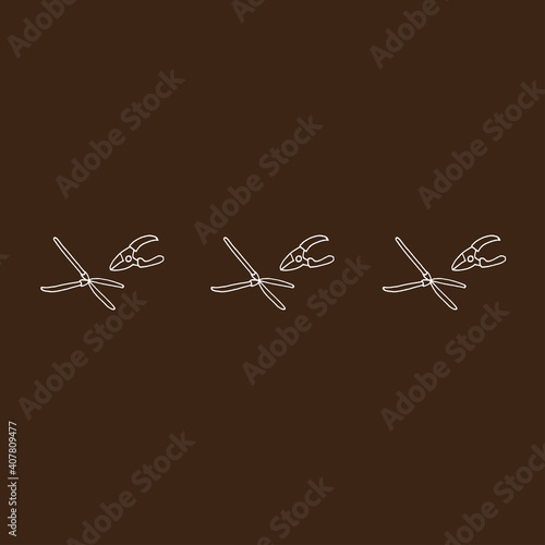 hand drawn pruners and hedge shears vector illustration isolated on brown background. gardening tools. hand drawn vector for wallpaper, cover, banner, poster, advertising, education. 