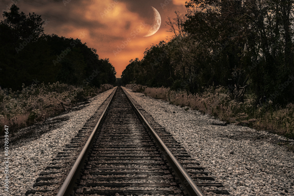 Obraz premium railway in the sunset