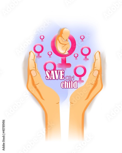 Vector illustration concept of Save Girl Child poster, spreading social awareness through showing child in hands.