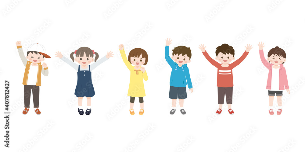 手を振る　ポーズ　仕草　子供たち