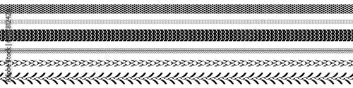 Tire tread or tracks set isolated on white background. Wheel tyre tread print. Vector illustration.