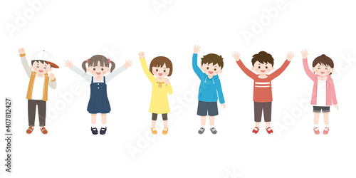 手を振る　ポーズ　仕草　子供たち