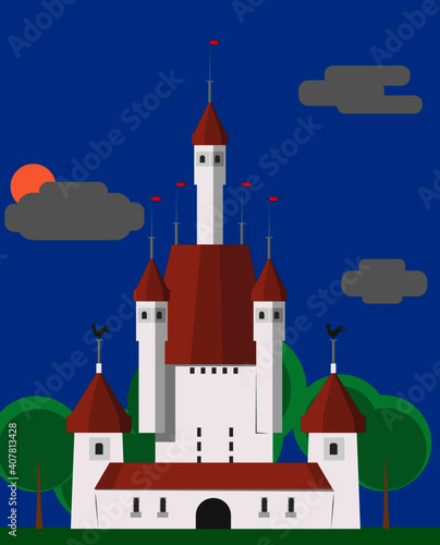 castle on a hill, minimalist style