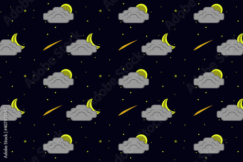 seamless pattern with moon, month and stars