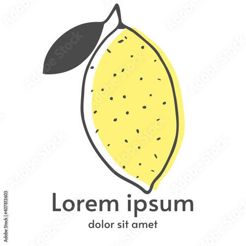Vector lemon logo. Hand-drawn design. Fruit with text