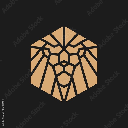 gold lion hexagonal geometric logo vector icon illustration