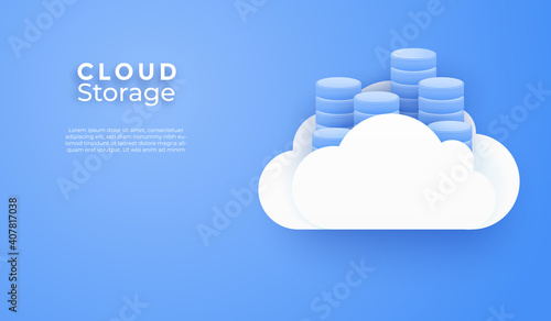 3D Cloud computing online service. Digital technology background. Vector art illustration