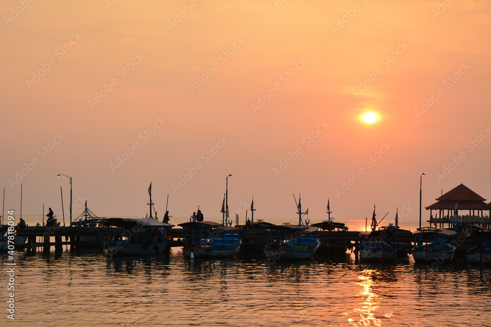 Beautiful view of the sunrise on Kartini Beach, Jepara, Indonesia