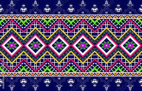 Geometric semless pattern with bold colors, including white flowers. Flowers and green leaves Pink and purple flowers Gaysorn yellow flowers.