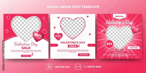 Set of Editable square banners design. Valentine's day sale banner design with love decoration. Suitable for social media, banner, and web internet ads. Flat design vector with a photo collage.