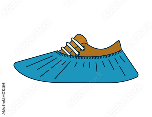 Boot in shoe covers icon. Protective medical covers. Isolated vector illustration on white background
