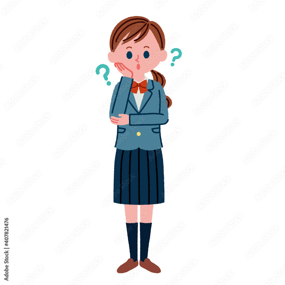 疑問を持っている女子高校生のイラスト素材(全身) 疑問を持っている女子高校生のイラスト素材(全身)