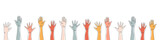 Raised hands. Teamwork, collaboration, voting, volunteering concert. Applause hand drawn. Vector illustration