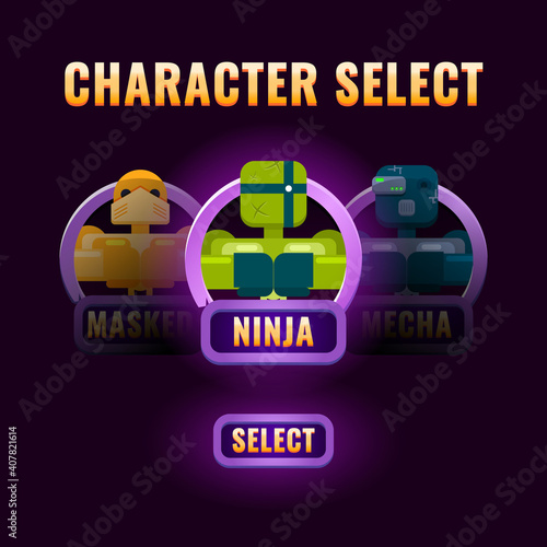 Wallpaper Mural Basic RGBglossy purple Game ui character selection pop up for 2d gui interface vector illustration Torontodigital.ca