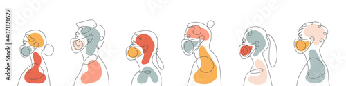 People with masks. Group of people wearing medical masks. Abstract people silhouette. Vector illustration Group of people drawing. Women and men waiting in queue. Vector illustration