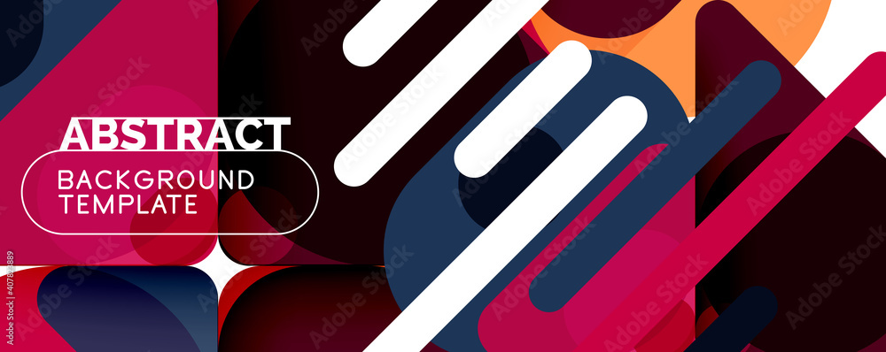 Obraz premium Flat geometric round shapes and dynamic lines, abstract background. Vector illustration for placards, brochures, posters and banners