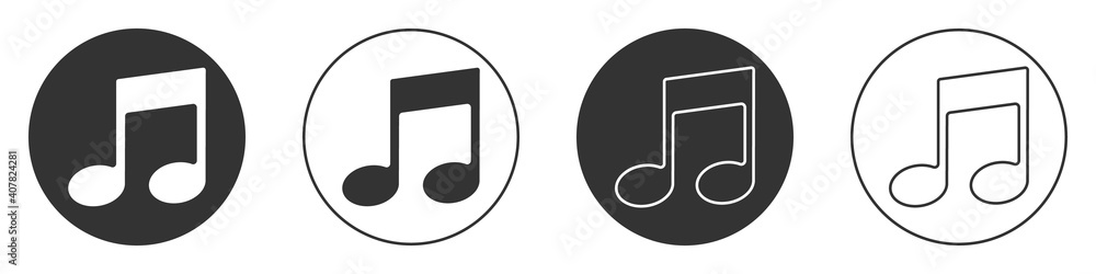 Black Music note, tone icon isolated on white background. Circle button. Vector Illustration. Black Music note, tone icon isolated on white background. Circle button. Vector Illustration.