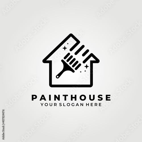 paint house , house coloring , cat logo vector illustration design graphic