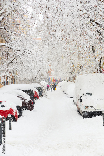 Wallpaper Mural people walking in street of Madrid city after a big snowfall Torontodigital.ca