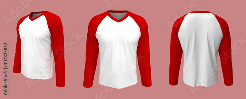 Long-sleeves raglan t-shirt mockup, 3d illustration, 3d rendering