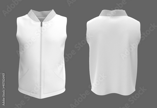 Blank track vest jacket mockup in front and back views, 3d illustration, 3d rendering photo