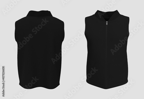 Blank track vest jacket mockup in front and back views, 3d illustration, 3d rendering photo