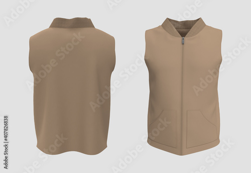 Blank track vest jacket mockup in front and back views, 3d illustration, 3d rendering photo