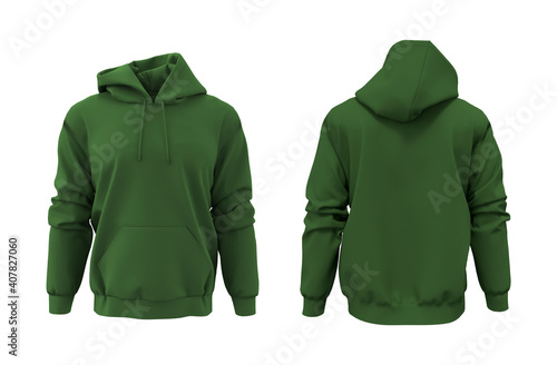 Blank hooded sweatshirt mockup for print, isolated on white background, 3d rendering, 3d illustration