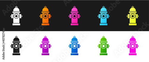 Set Fire hydrant icon isolated on black and white background. Vector.