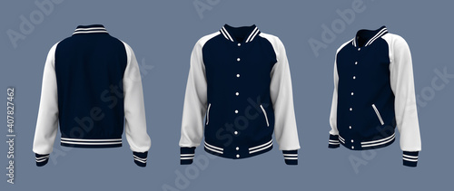 Obraz na płótnie Varsity Jacket mockup in front, side and back views