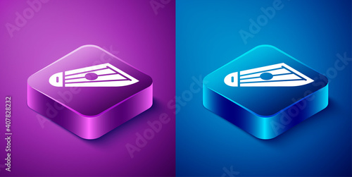 Isometric Musical instrument kankles icon isolated on blue and purple background. Square button. Vector.