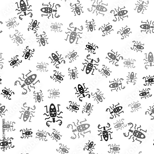 Black Beetle deer icon isolated seamless pattern on white background. Horned beetle. Big insect. Vector.