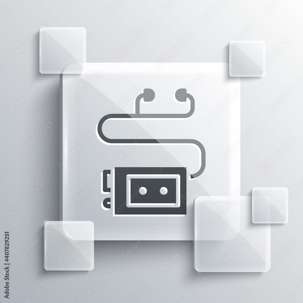 Grey Museum audio guide icon isolated on grey background. Headphones for excursions. Square glass panels. Vector. Grey Museum audio guide icon isolated on grey background. Headphones for excursions. Square glass panels. Vector.
