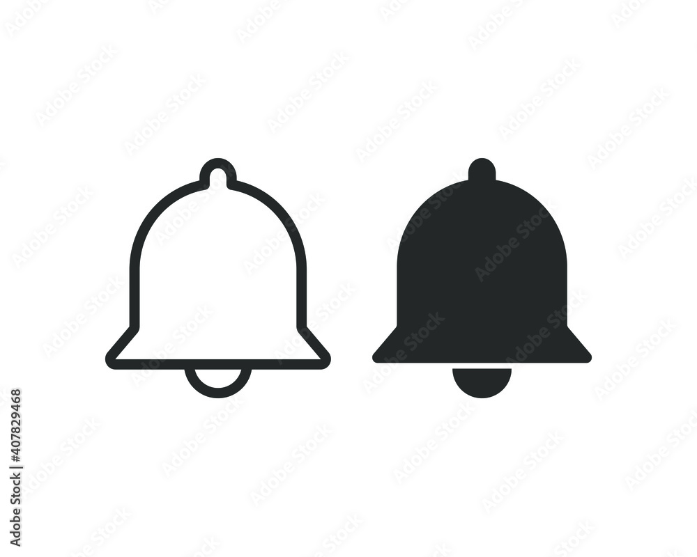 Bell icon vector. Notification and alarm symbol. Flat shape application interface sign button. Decoration logo. Black silhouette isolated on white background. Bell icon vector. Notification and alarm symbol. Flat shape application interface sign button. Decoration logo. Black silhouette isolated on white background.