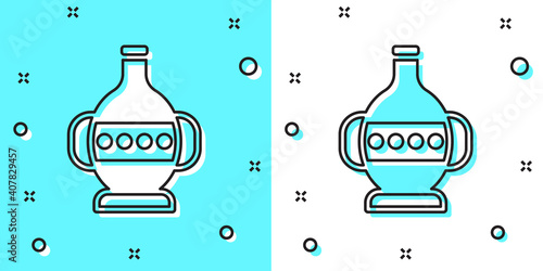 Black line Ancient amphorae icon isolated on green and white background. Random dynamic shapes. Vector.