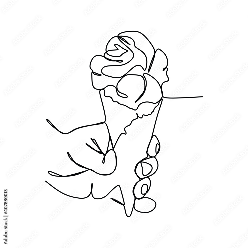 Fototapeta premium Hand hold ice cream cone - Continuous one line drawing