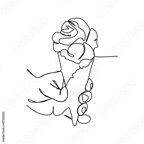 Hand hold ice cream cone - Continuous one line drawing