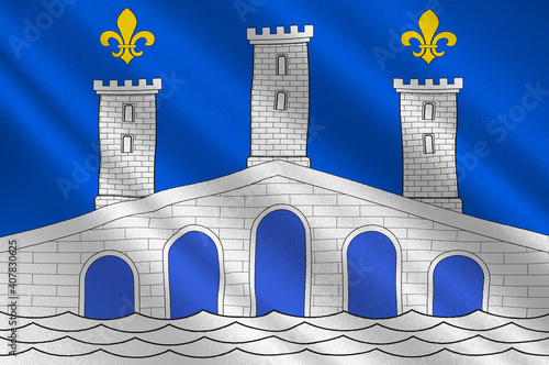 Flag of Villeneuve-sur-Lot in Lot-et-Garonne of Nouvelle-Aquitaine is the largest administrative region in France photo