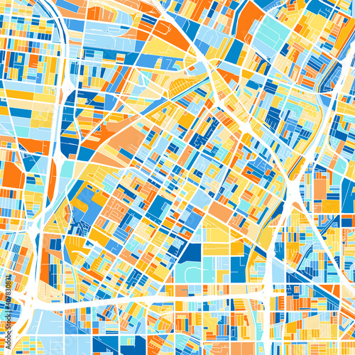 Art map of Downey, UnitedStates in Blue Orange