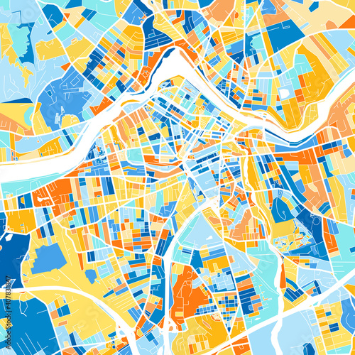 Art map of Lowell  UnitedStates in Blue Orange