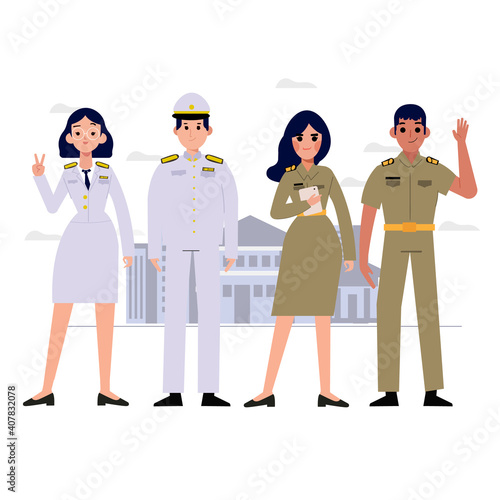 group of Thai government officers character. Thai teacher uniform. - vector