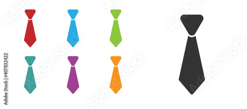 Black Tie icon isolated on white background. Necktie and neckcloth symbol. Set icons colorful. Vector.