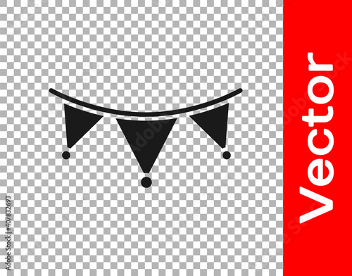 Black Carnival garland with flags icon isolated on transparent background. Party pennants for birthday celebration, festival decoration. Vector.