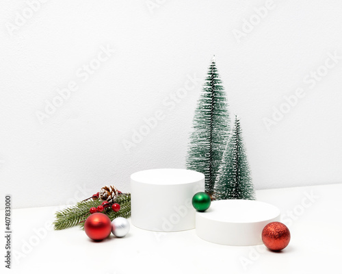 Minimal white winter Christmas product stand background photography
