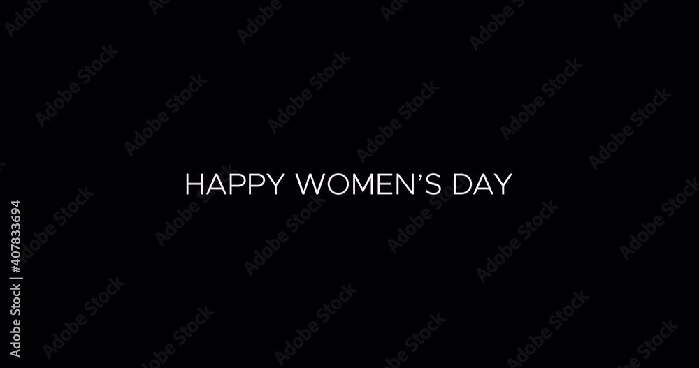 Flying Red Rose Petals With Appearing Text Happy Women's Day on Black and White Background Flying Red Rose Petals With Appearing Text Happy Women's Day on Black and White Background