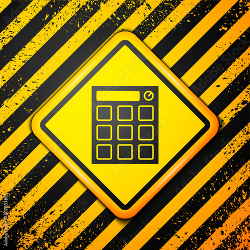 Black Drum machine music producer equipment icon isolated on yellow background. Warning sign. Vector.