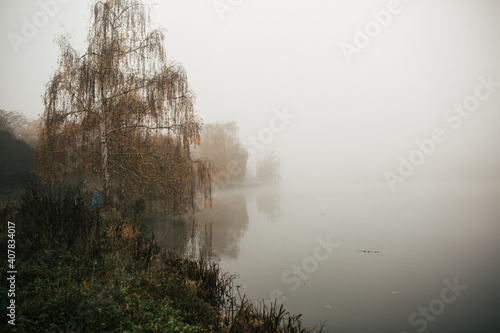 Autumn misty morning on the river