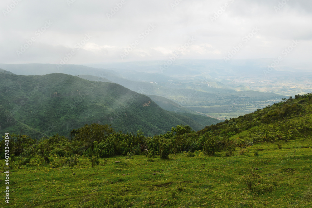 Fototapeta premium Scenic mountain landscapes against sky in rural Kenya